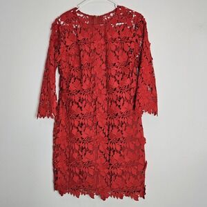 TRINA TURK Rowen Crochet Lace Dress Size 4 Back Zip Knee Length Floral Red USA‎
